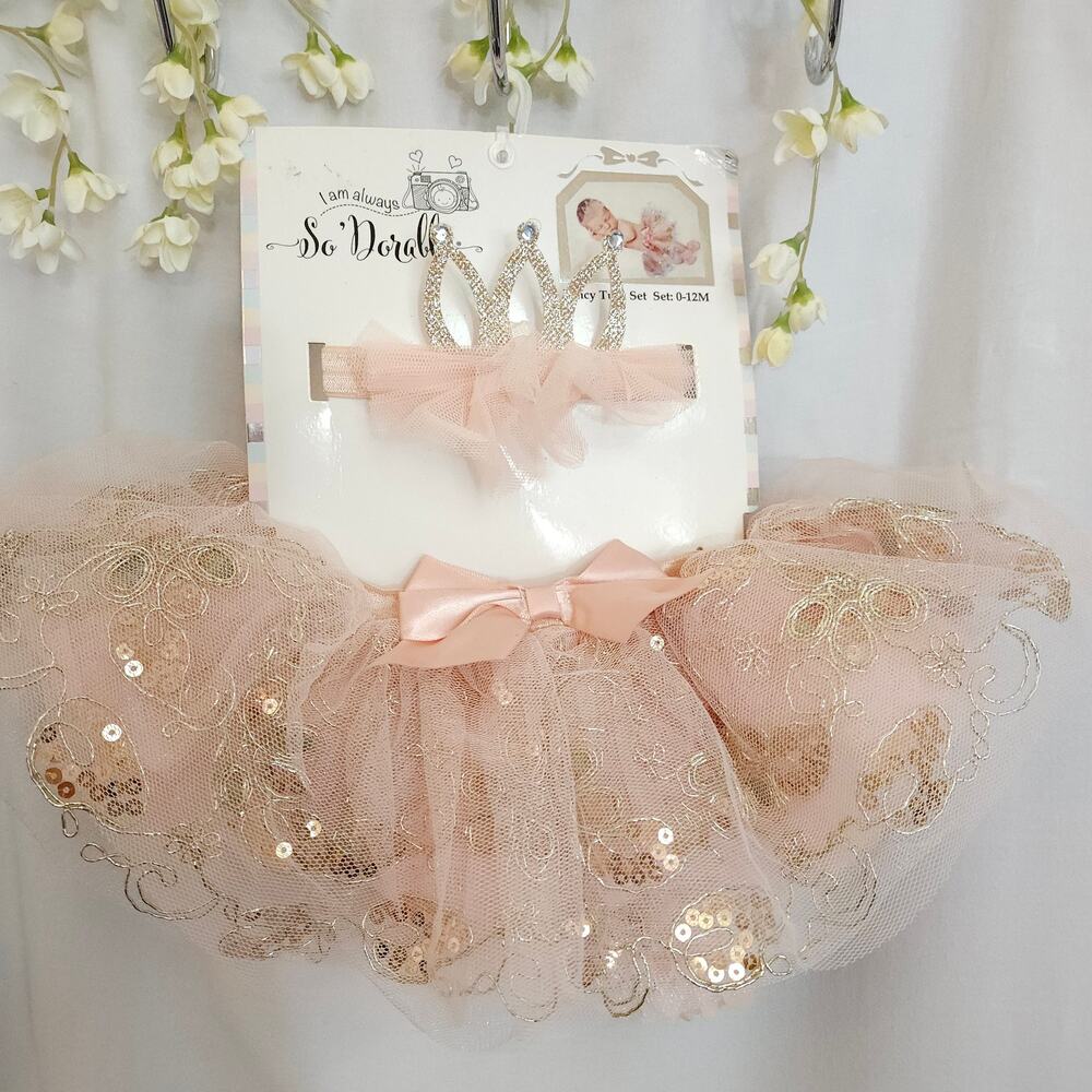 So Dorable Baby Fancy Tutu Set 0-12M Pink Gold NWT